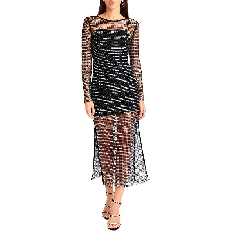 Lace Dresses for Delicate -Avec Les Filles Womens Fishnet Tea-Length Bodycon Dress