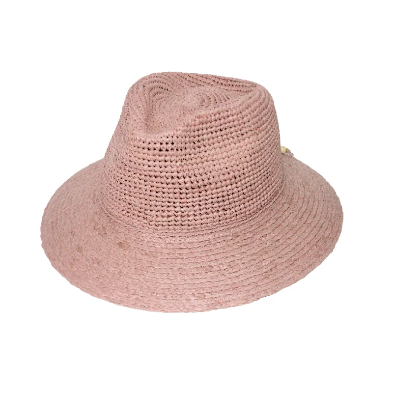 Soft felt hat with plush wool feel -Flora Raffia Fedora Hat - Light Pink