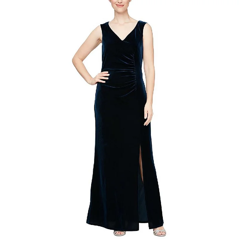 Belted Dresses for Shaping -SLNY Womens Petites Velvet Embellished Evening Dress