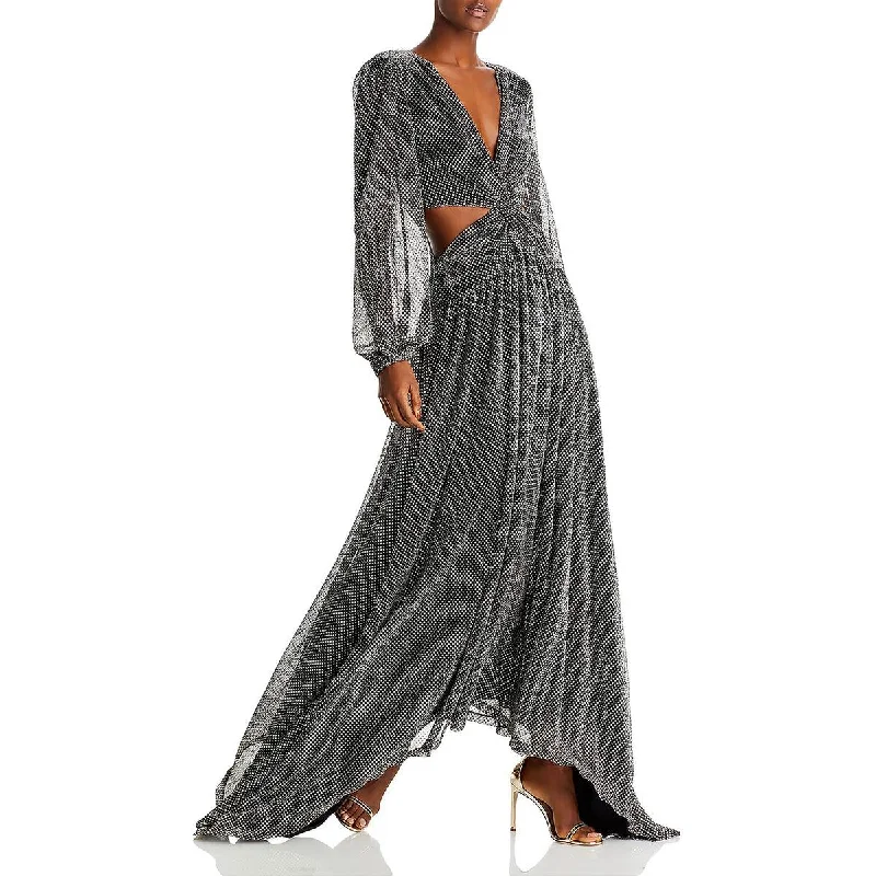 Halter Dresses for Chic Style -Ramy Brook Womens Lebron Metallic Gathered Evening Dress