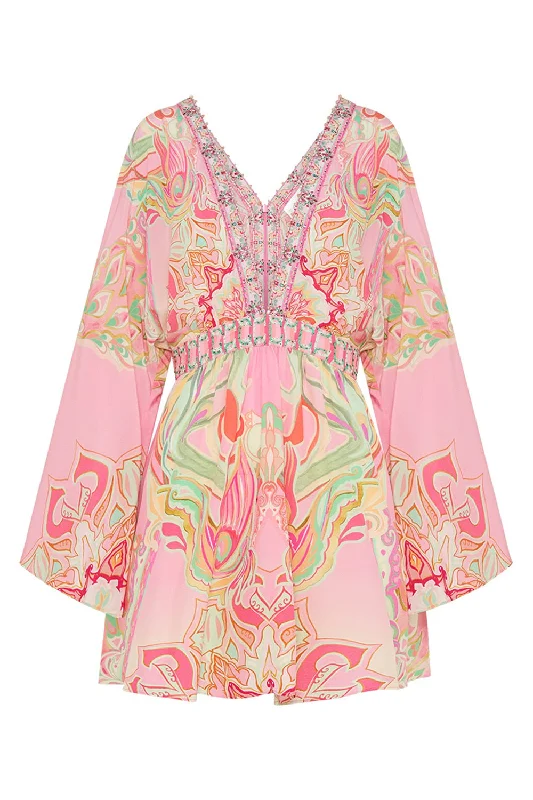 Indian Dresses with Intricacy -Gathered Kimono Mini Dress