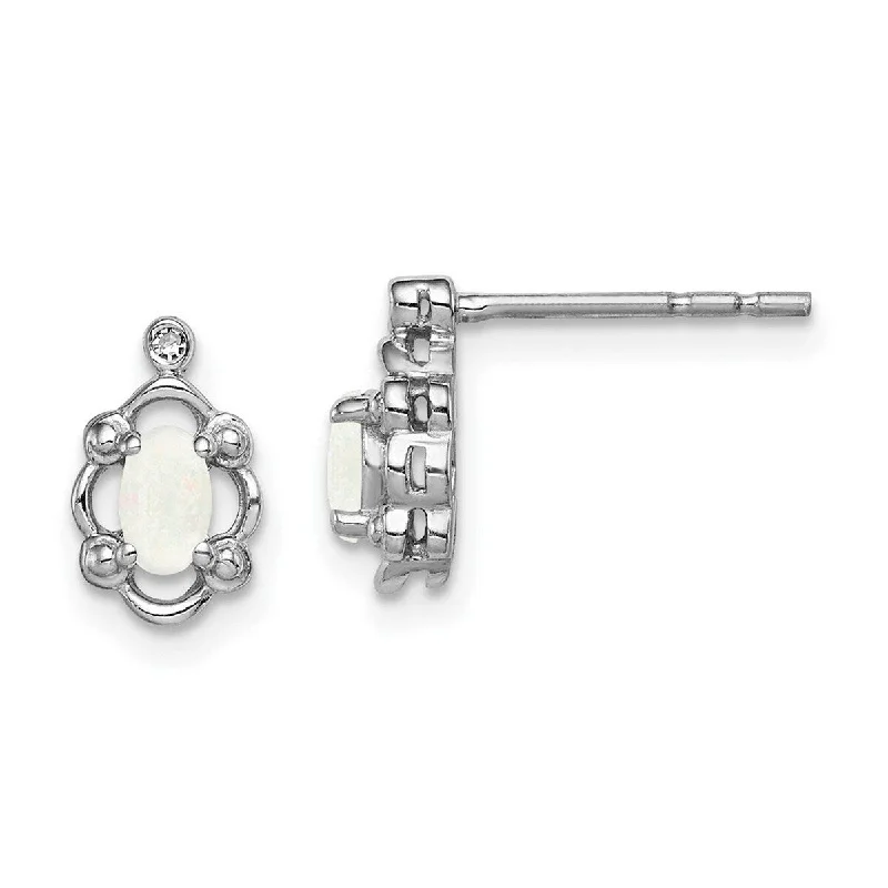 Drop Earrings for Prom Night -Curata 925 Sterling Silver Polished Open back Post Earrings Simulated Opal and Diamond Earrings - 10x6mm Wide