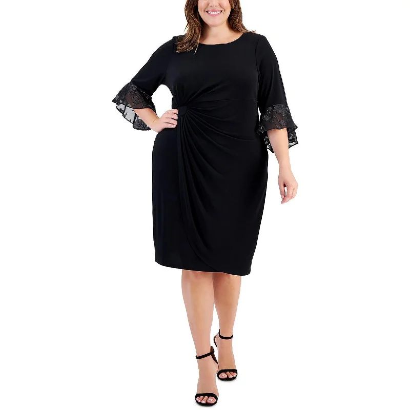 Belted Dresses for Shaping -Connected Apparel Womens Plus Gathered  Midi Dress