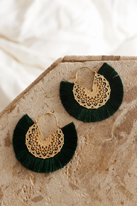 Drop Earrings for Office Wear -Bali Gold Filigree Fringing Earrings Forest