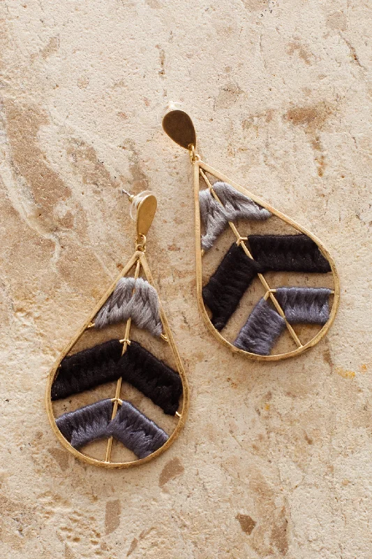 Drop Earrings with Leaf Motifs -Pippa Woven Chevron Earrings Gold