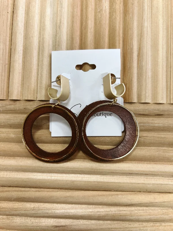 Star Shaped Drop Earrings for Charm -Wooden Circle Hoop Drop Earrings