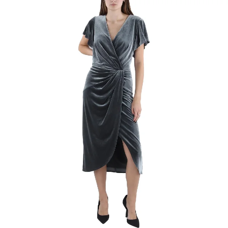 Mini Dresses for Youthful Look -Lauren Ralph Lauren Womens Velvet Flutter Sleeve Midi Dress