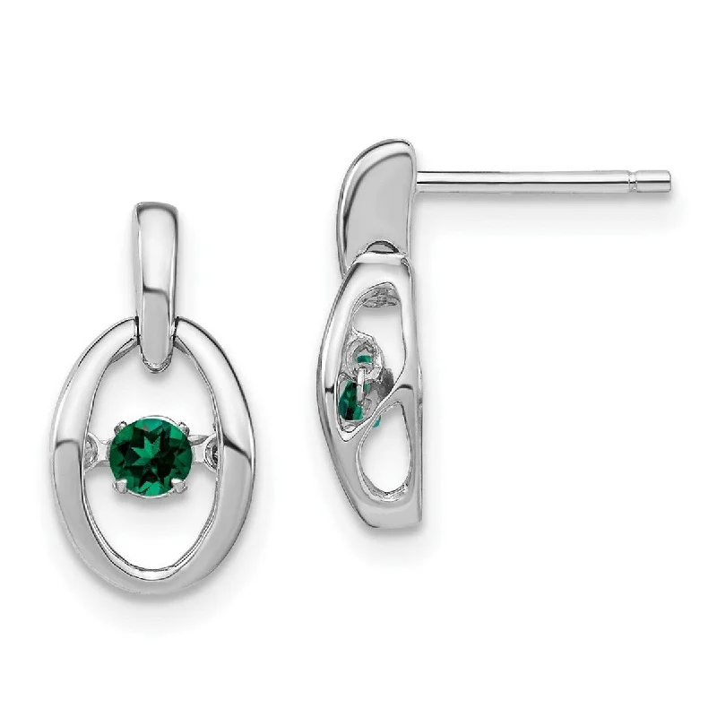 Drop Earrings with Star Motifs -Curata 925 Sterling Silver Rhodium Created Emerald Vibrant Earrings - 14x7.5mm