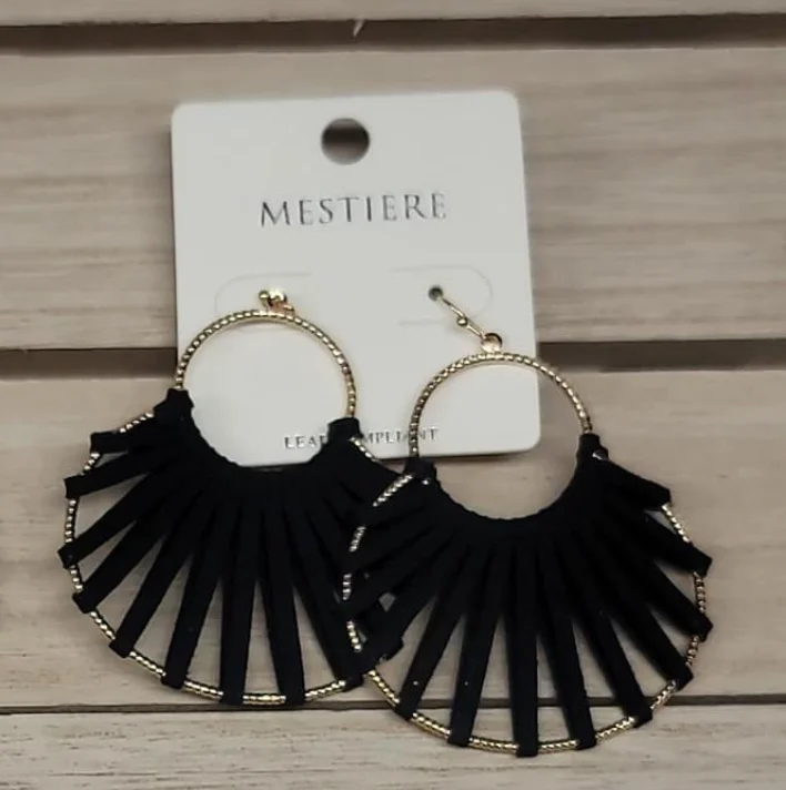 Nickel Free Drop Earrings for Safety -Black Fan Earrings