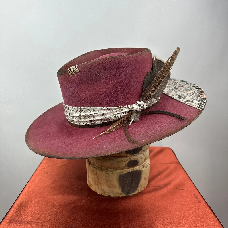 Designer felt hat with artistic wool craft -The Monterey Maroon Distressed Fedora