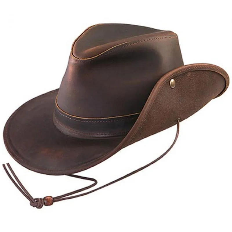 Elegant felt hat with delicate feather trim -Oiled Leather Aussie Fedora Hat