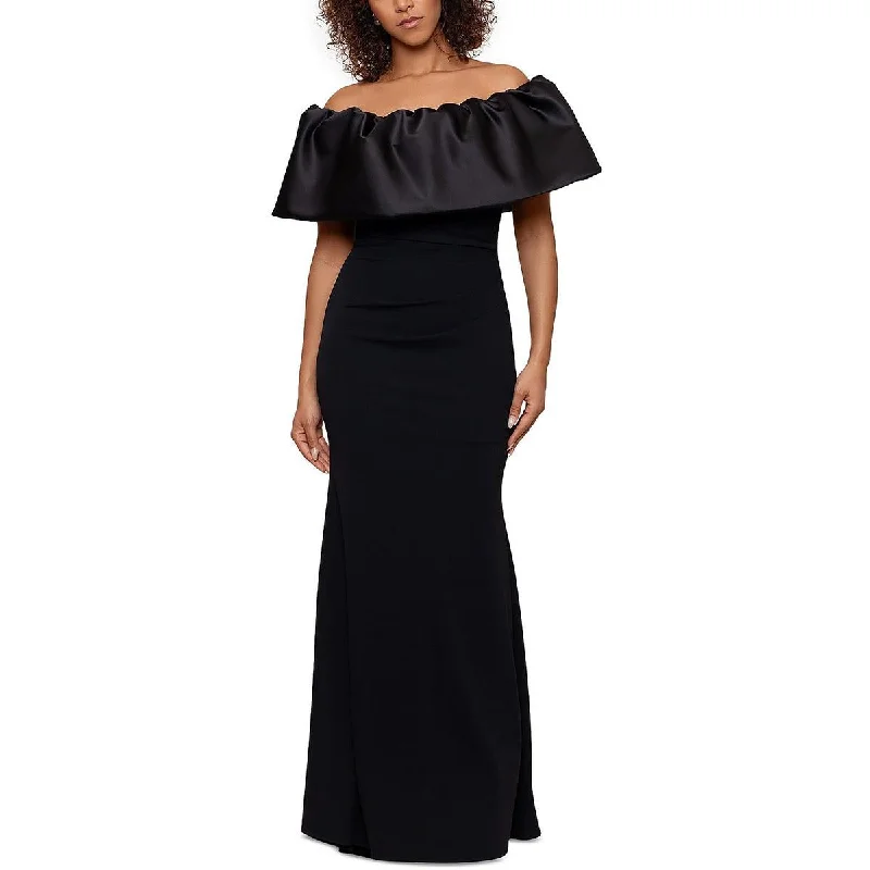 Fringed Dresses for Edgy -Betsy & Adam Womens Off-The-Shoulder Maxi Evening Dress