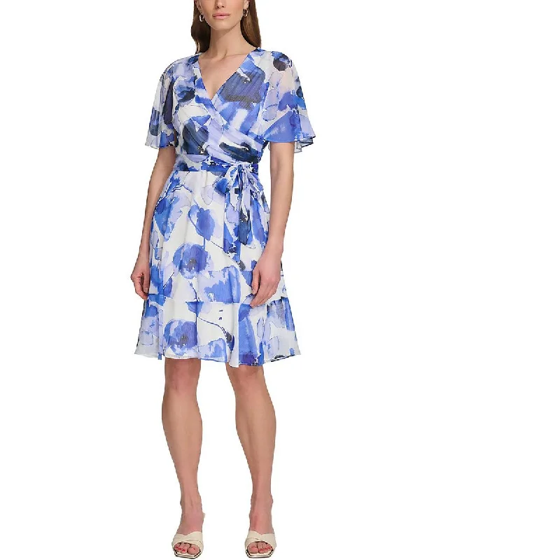 Work Dresses for Professional -DKNY Womens Surplice Above Knee Fit & Flare Dress