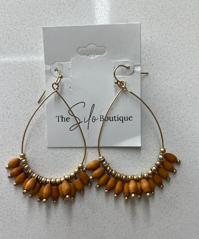 Crystal Drop Earrings for Sparkle -Brown Bead Gold Earrings