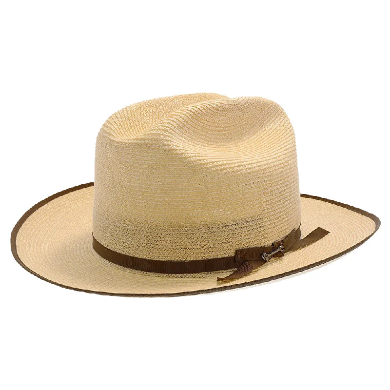 Vintage-style felt hat with subtle distressing -Open Road - Stetson Hemp Straw Fedora Hat