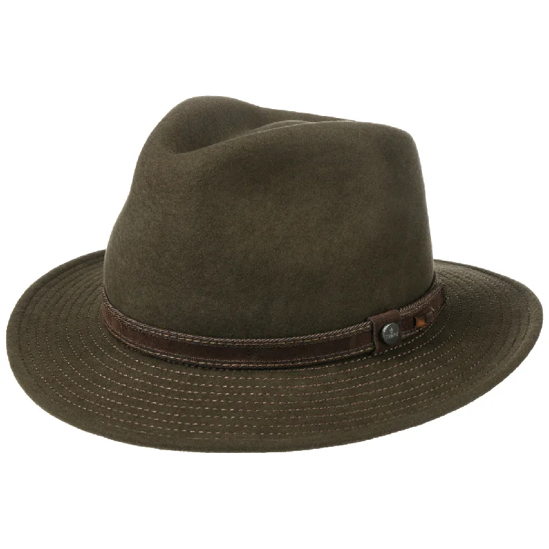 Casual felt hat with relaxed fit comfort -Stitched Brim Traveller Wool Fedora Hat