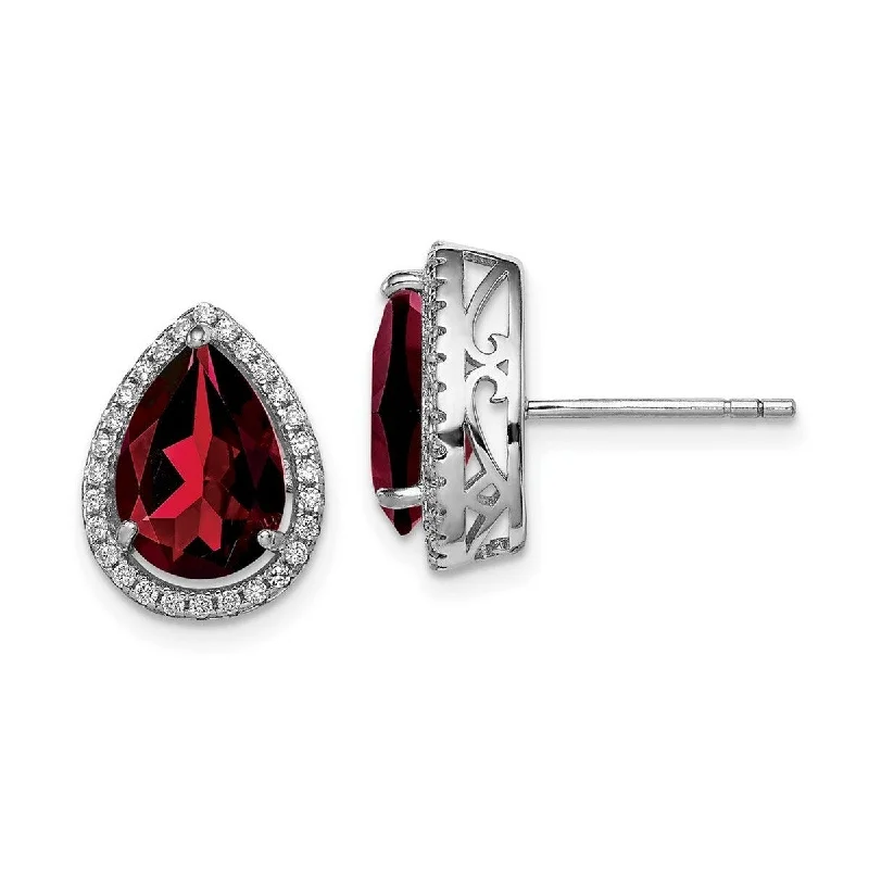 Drop Earrings with Keyhole Designs -Curata 925 Sterling Silver Polished Garnet and CZ Cubic Zirconia Post Earrings - 14x11mm Wide