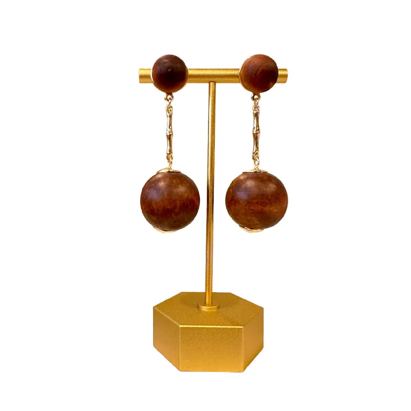 Gemstone Drop Earrings for Color -Wooden Bamboo Drop Earrings