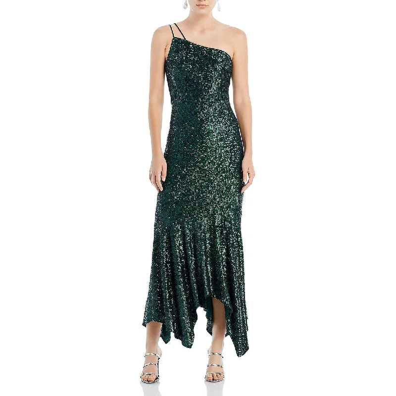 Vintage Dresses for Nostalgia -Aqua Womens Sequined One-Shoulder Cocktail And Party Dress