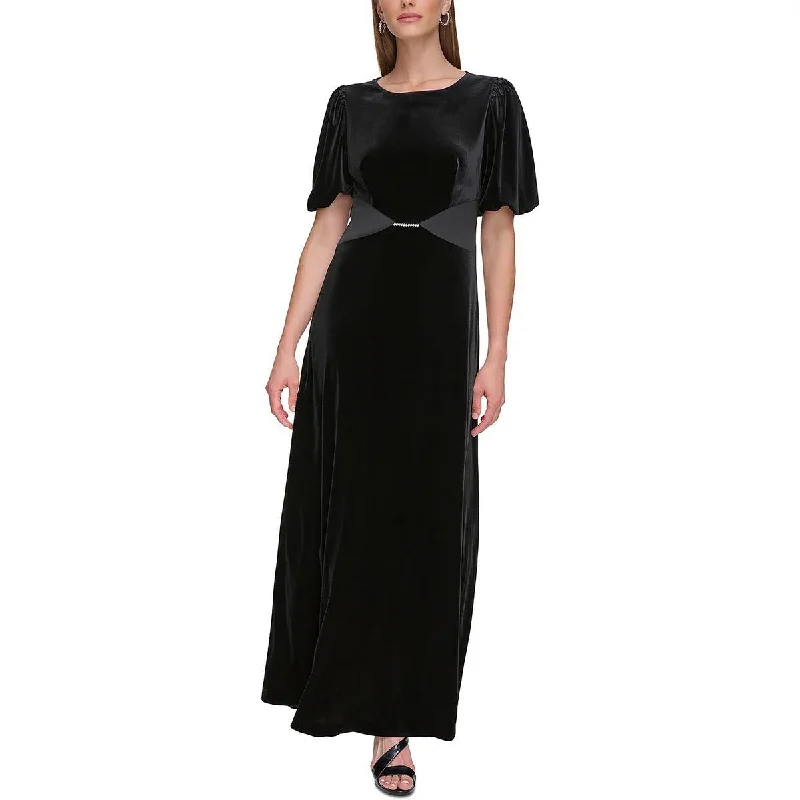 Casual Dresses for Everyday -DKNY Womens Velvet Puff Sleeve Evening Dress