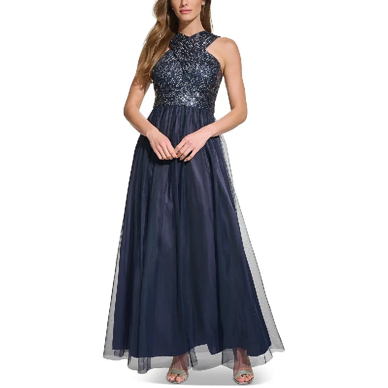 Zippered Dresses for Convenience -Eliza J Womens Sequined Tulle Evening Dress