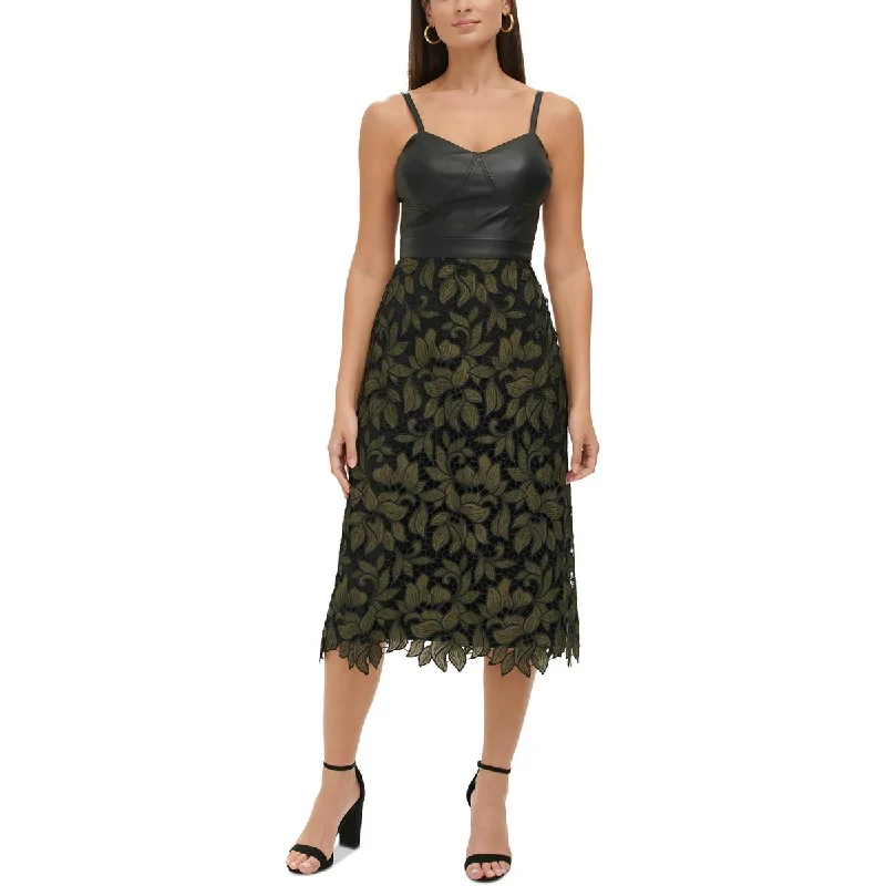 Polyester Dresses for Durable -Guess Womens Lace Overlay Mid Calf Fit & Flare Dress