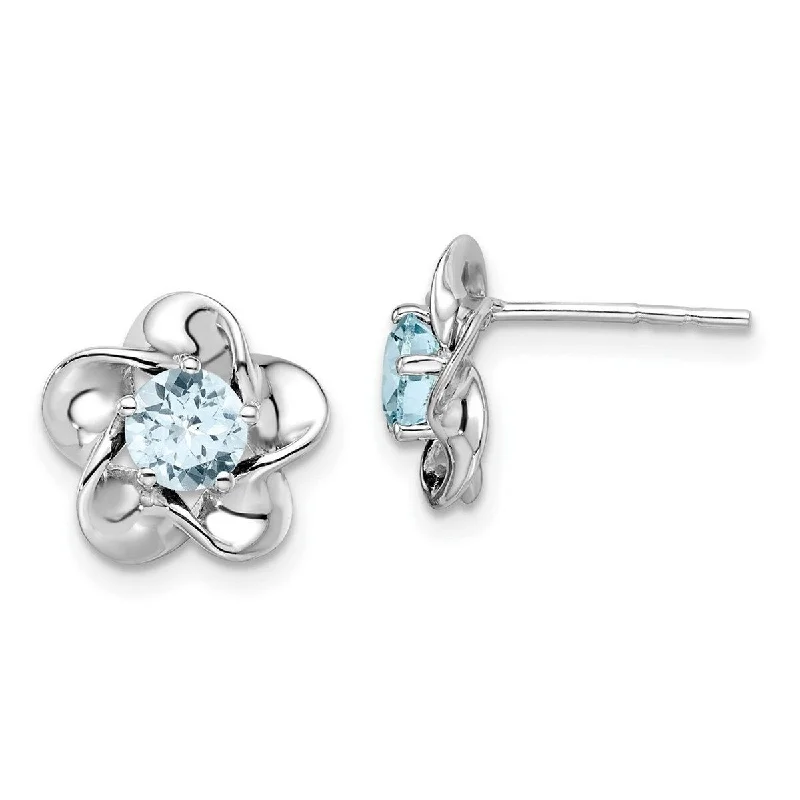 Heart Shaped Drop Earrings for Love -Curata 925 Sterling Silver Rhodium Plated Floral Aquamarine Post Earrings - 15x9mm