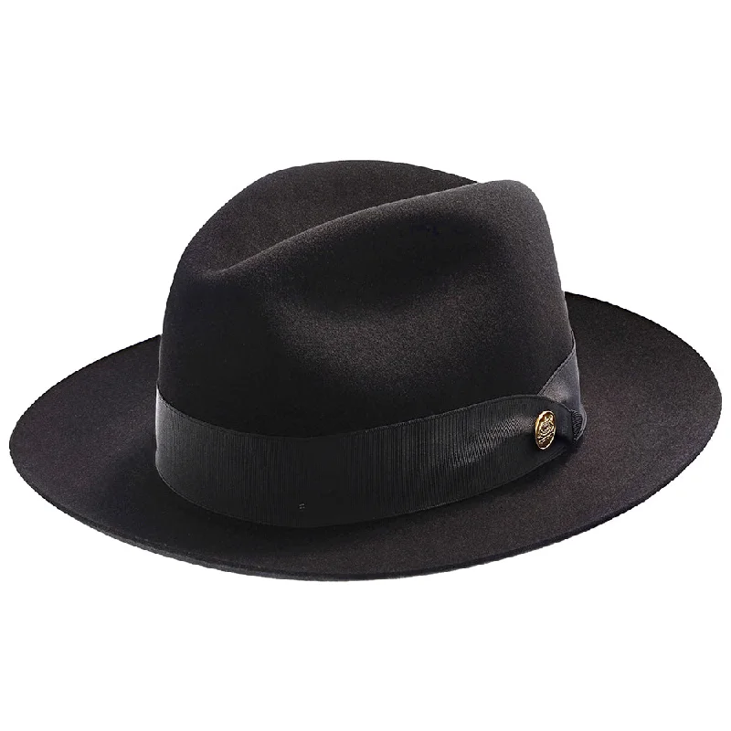 Vintage-style felt hat with subtle distressing -Lucky Strike-Wool Felt Fedora Hat