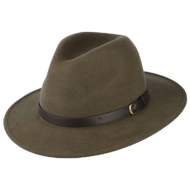 Lightweight felt hat with breathable fabric -Failsworth Hats Adventurer Showerproof Fedora Hat - Olive