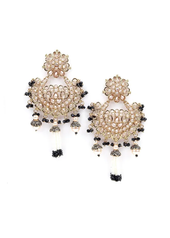 Gothic Drop Earrings with Dark Tone -Odette Women Gold And Black Rhinestone Dangle Earrings