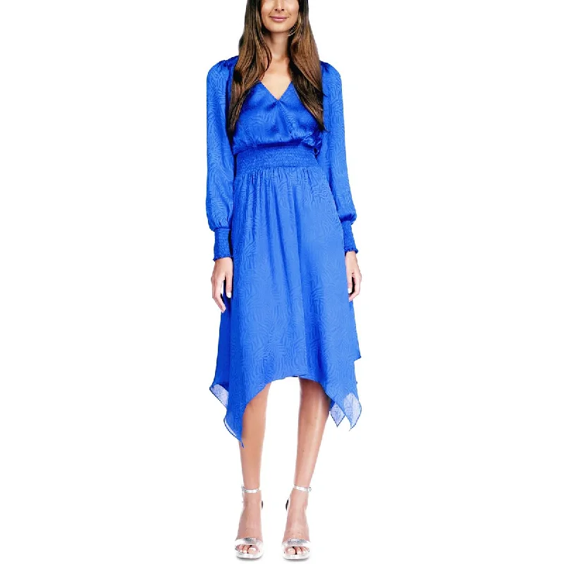 Maxi Dresses for Elegant Style -MICHAEL Michael Kors Womens Petites Handkerchief Hem Midi Fit & Flare Dress