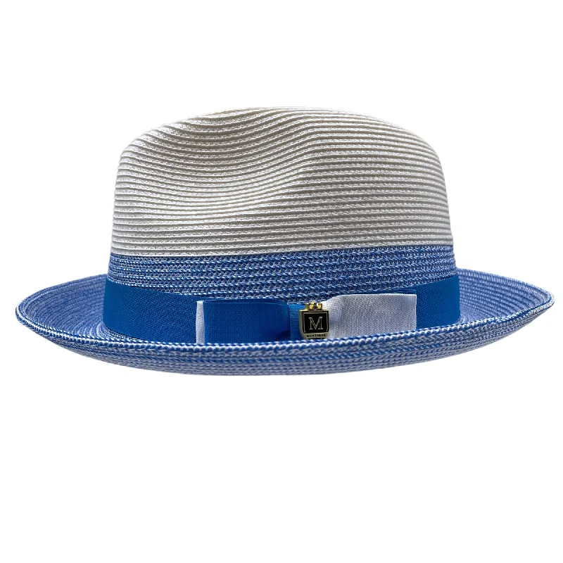 Lightweight felt hat for easy portability -Two Tone Braided Stingy Brim Pinch Fedora Hat in Carolina Royal