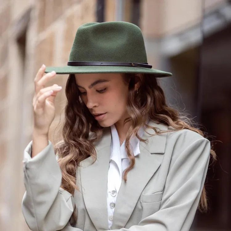 Durable felt hat for rugged outdoor wear -Stanton Eloise Premium Felt Fedora - Olive Green