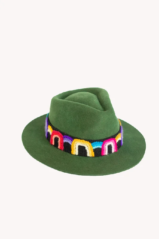 Elegant felt hat with velvet ribbon accent -Hunter Green Fedora Hat