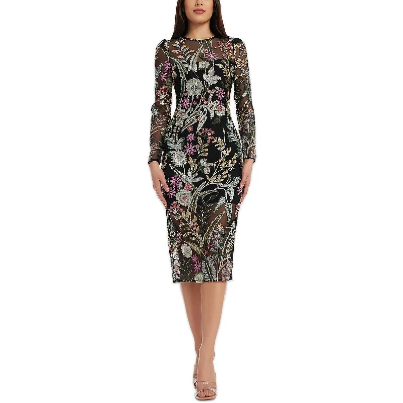 High-waisted Dresses for Flatter -Dress The Population Womens Below Knee Floral Print Midi Dress