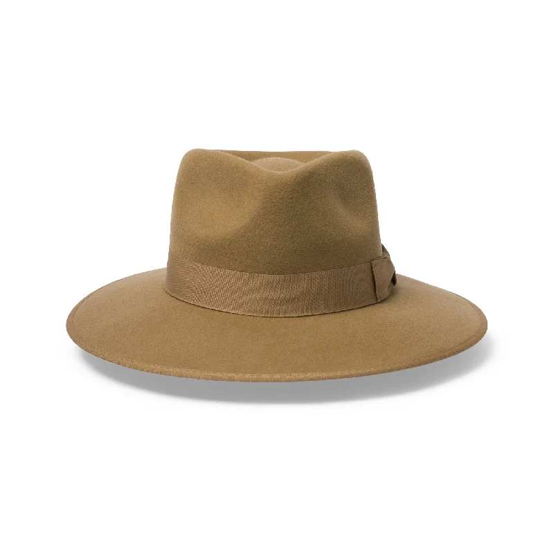 Elegant felt hat with classic shape design -Hallie Felt Fedora Hat - Camel