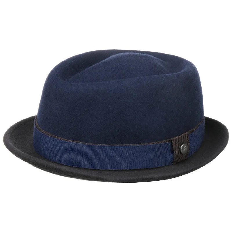 Luxury felt hat with premium wool quality -Vanello Twotone Pork Pie Fedora Hat