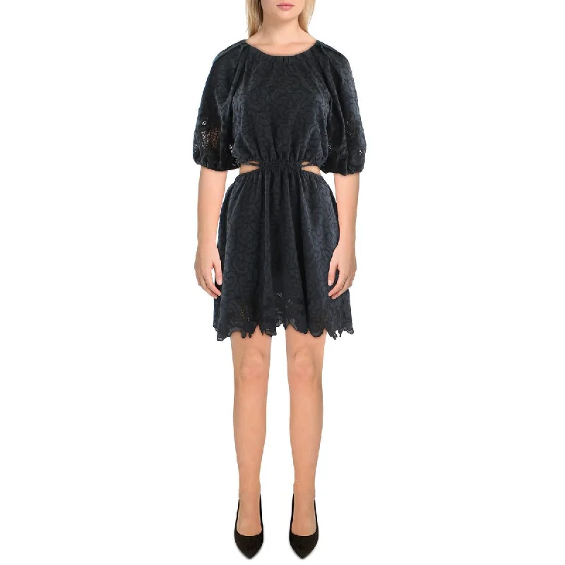 Khaki Dresses for Casual -Jonathan Simkhai Womens Embroidered Mini Fit & Flare Dress