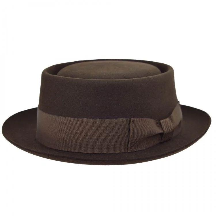 Bold wool felt hat for eye-catching flair -Classic Pork Pie Fur Felt Hat in Brown