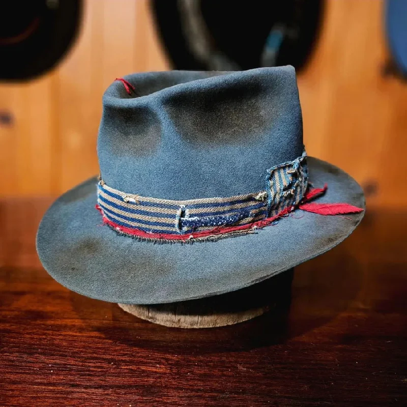 Casual felt hat for relaxed weekend vibes -Distressed Fedora with Feather Rope Conical Crown Curved Brim