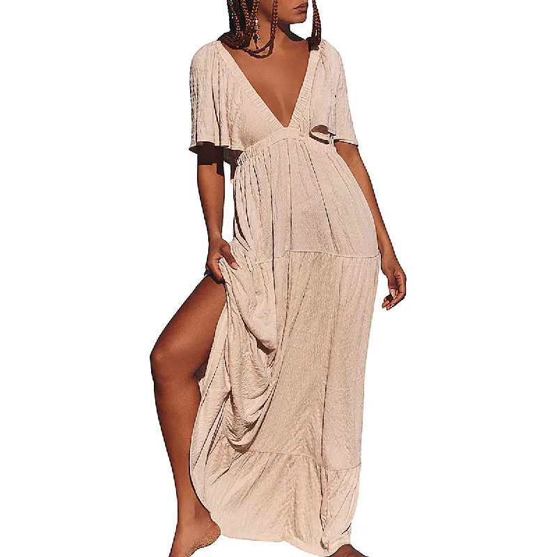 Brown Dresses for Earthy -FP Beach Womens La La Tiered V-Neck Maxi Dress