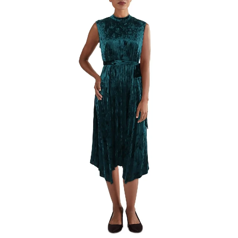 Solid Color Dresses for Simple -Tahari ASL Womens Petites Velvet Sleeveless Fit & Flare Dress