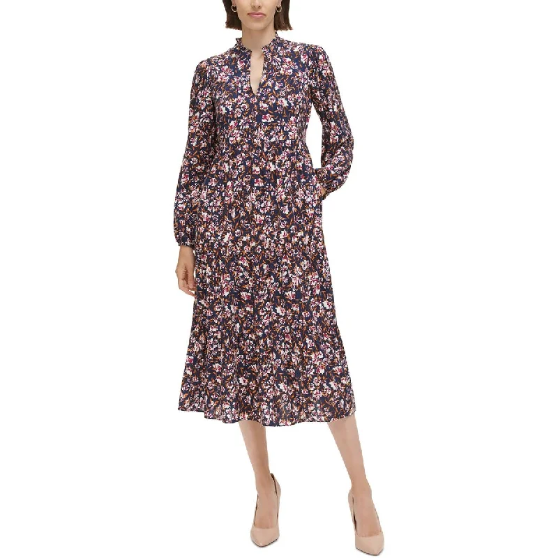 Pencil Dresses for Slimming -Jessica Howard Womens   Floral Print Split Neck Midi Dress