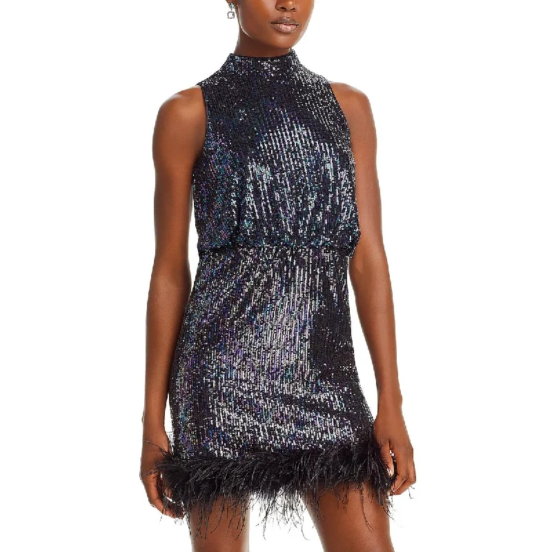 Anniversary Dresses for Special -Eliza J Womens Feather Trim Sequined Cocktail And Party Dress