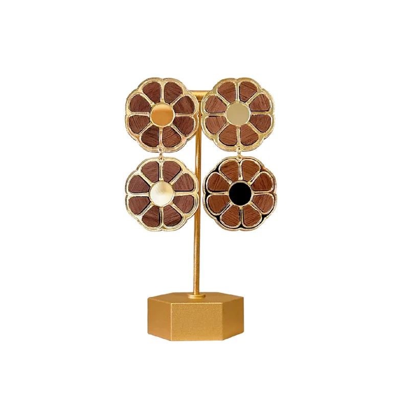 Retro Drop Earrings for Nostalgia -Wooden Flower Statement Earrings