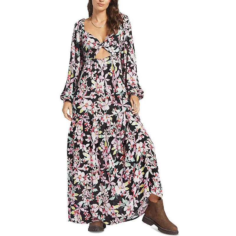 Abstract Dresses for Creative -Roxy Womens Juniors Floral Cut-Out Maxi Dress