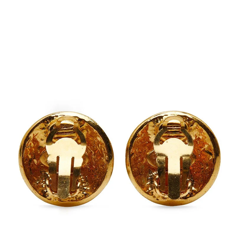 Drop Earrings with Embossed Patterns -Chanel Vintage Coco Mark Round Earrings Gold Plated Women's