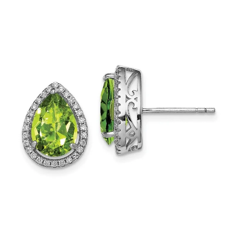 Drop Earrings for Valentine's Day -Curata 925 Sterling Silver Polished Simulated Peridot and Cubic Zirconia Post Earrings - 14x11mm Wide