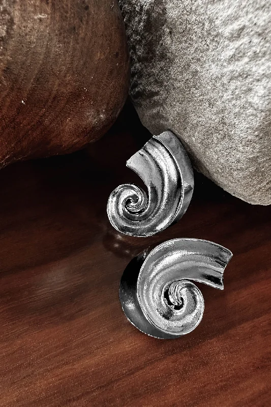 Push Back Drop Earrings for Convenience -Calypso Spiral Shell Earrings Silver