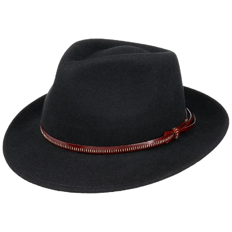 Elegant felt hat with classic shape design -Classic Fedora Felt Hat With Leather Band